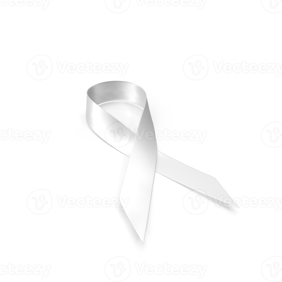 een realistisch 3d lint PNG in wit naar verhogen bewustzijn over kanker en promoten haar preventie, detectie en behandeling, een iconisch lint van wereld kanker dag en een symbool van borst kanker bewustzijn