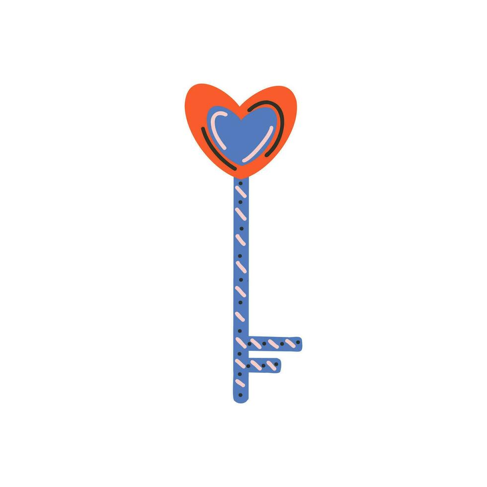 Heart key for lock. Symbol of love, romance. Design for Valentine's Day. vector