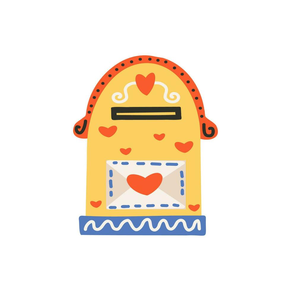 Mailbox with envelope and heart. Symbol of love, romance. Design for Valentine's Day. vector
