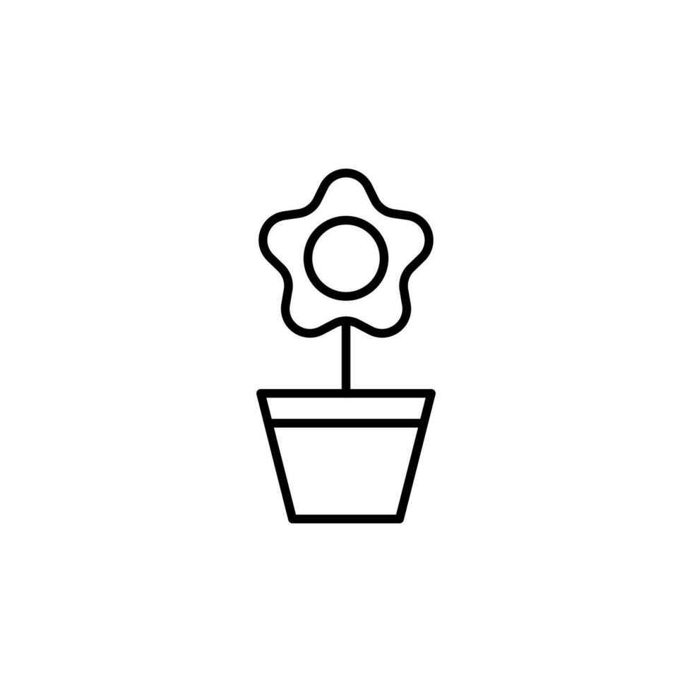 Pot Flower Vector Line Icon for Adverts. Suitable for books, stores, shops. Editable stroke in minimalistic outline style. Symbol for design