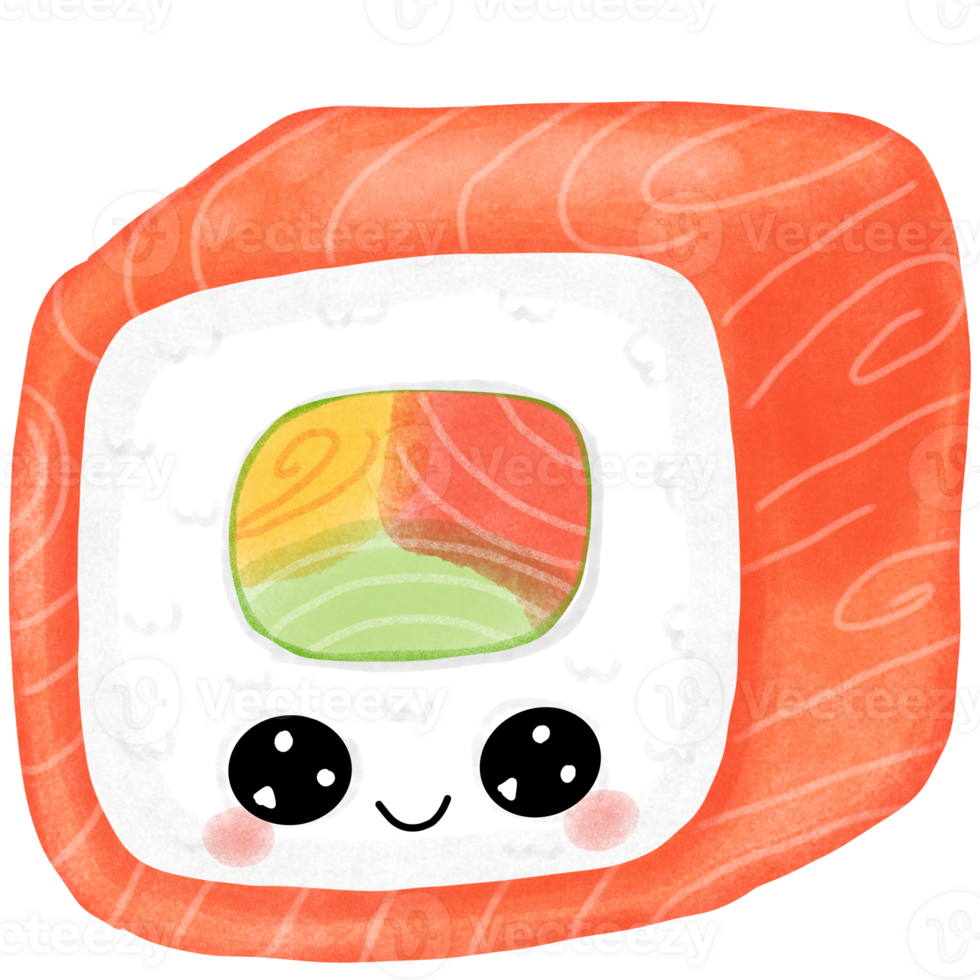 Cartoon Japanese food sushi characters Set sushi cartoon characters Funny character sushi illustration png