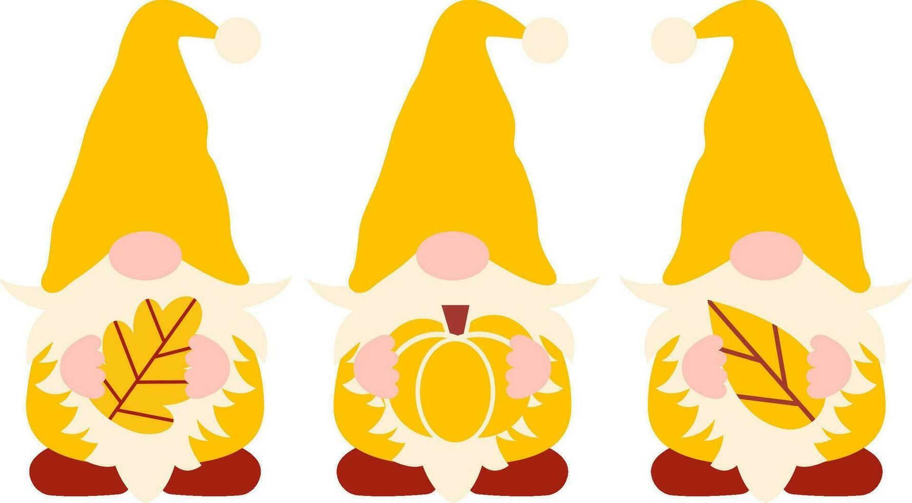 Cute fall gnomes vector illustration isolated on white background. Autumn gnomes with pumpkin and leaves. Funny cartoon characters