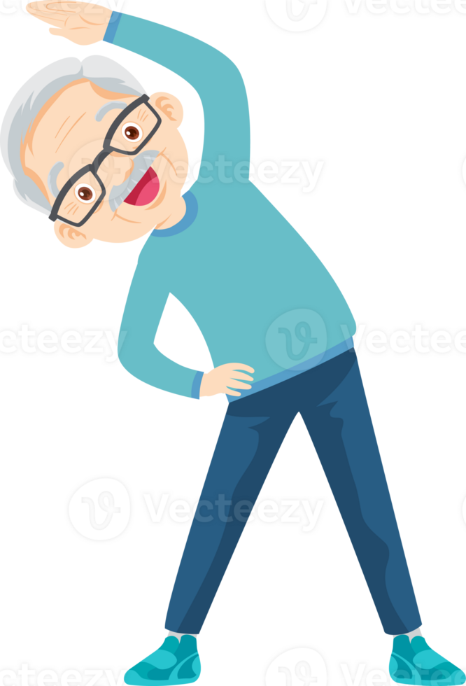 elderly man on exercise. grandfather actions to move the body healthy png