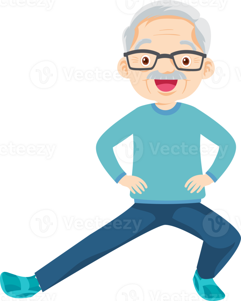 elderly man on exercise. grandfather actions to move the body healthy png