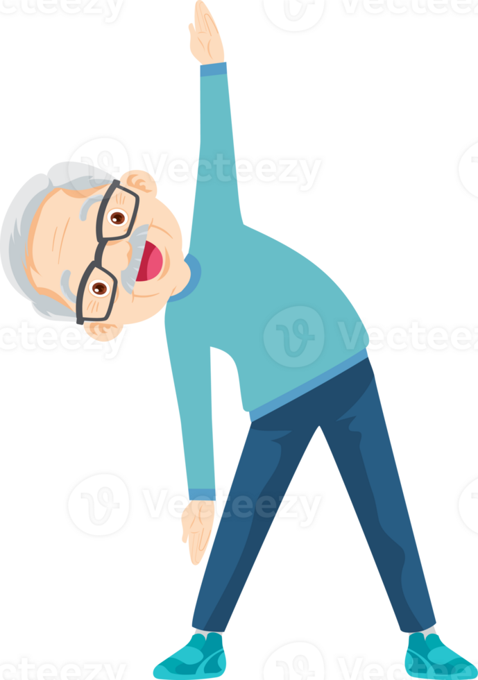 elderly man on exercise. grandfather actions to move the body healthy png