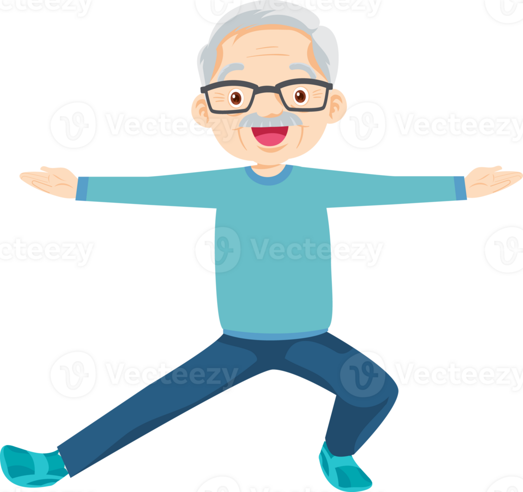 elderly man on exercise. grandfather actions to move the body healthy png