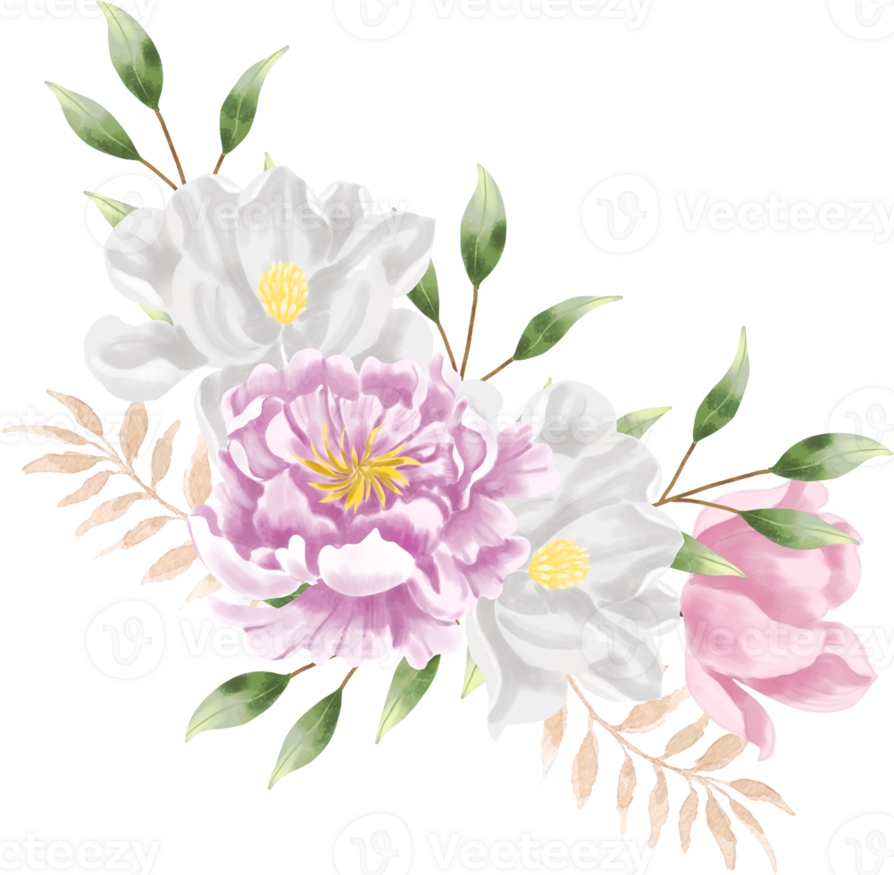 Purple Peony and White Jasmine Watercolor Flower png