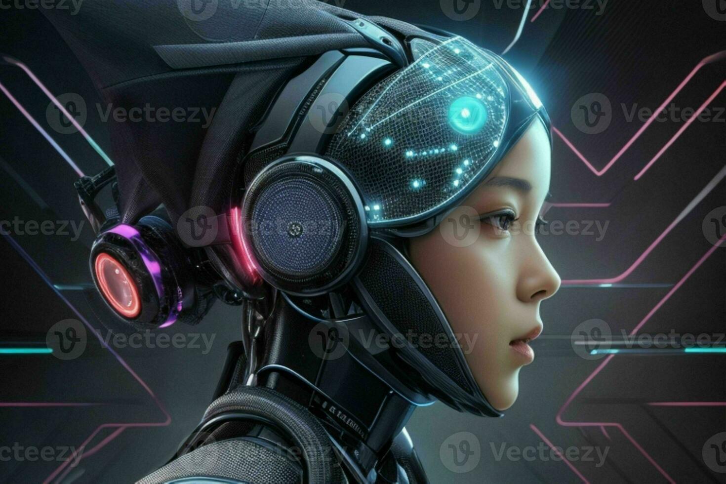 AI generated Cyborg woman. artificial intelligence modern technology background. Pro Photo