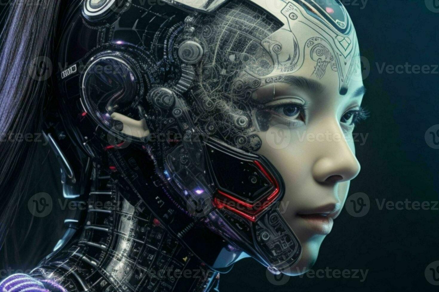 AI generated Cyborg woman. artificial intelligence modern technology background. Pro Photo