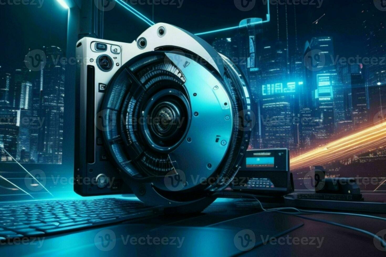 AI generated modern technology futuristic computer background. Pro Photo