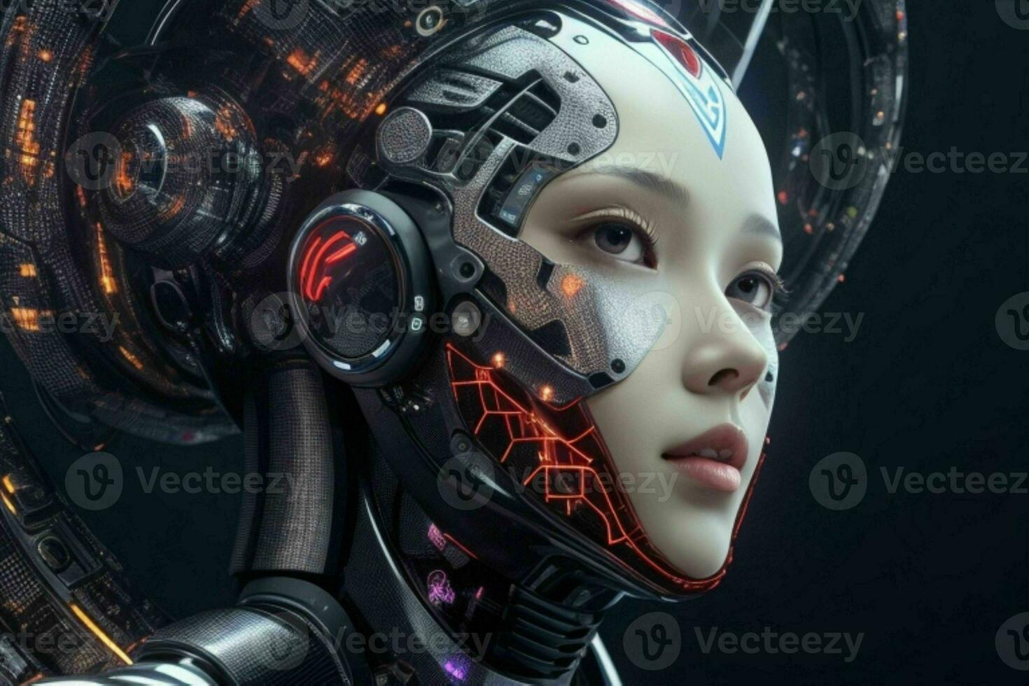 AI generated Cyborg woman. artificial intelligence modern technology background. Pro Photo