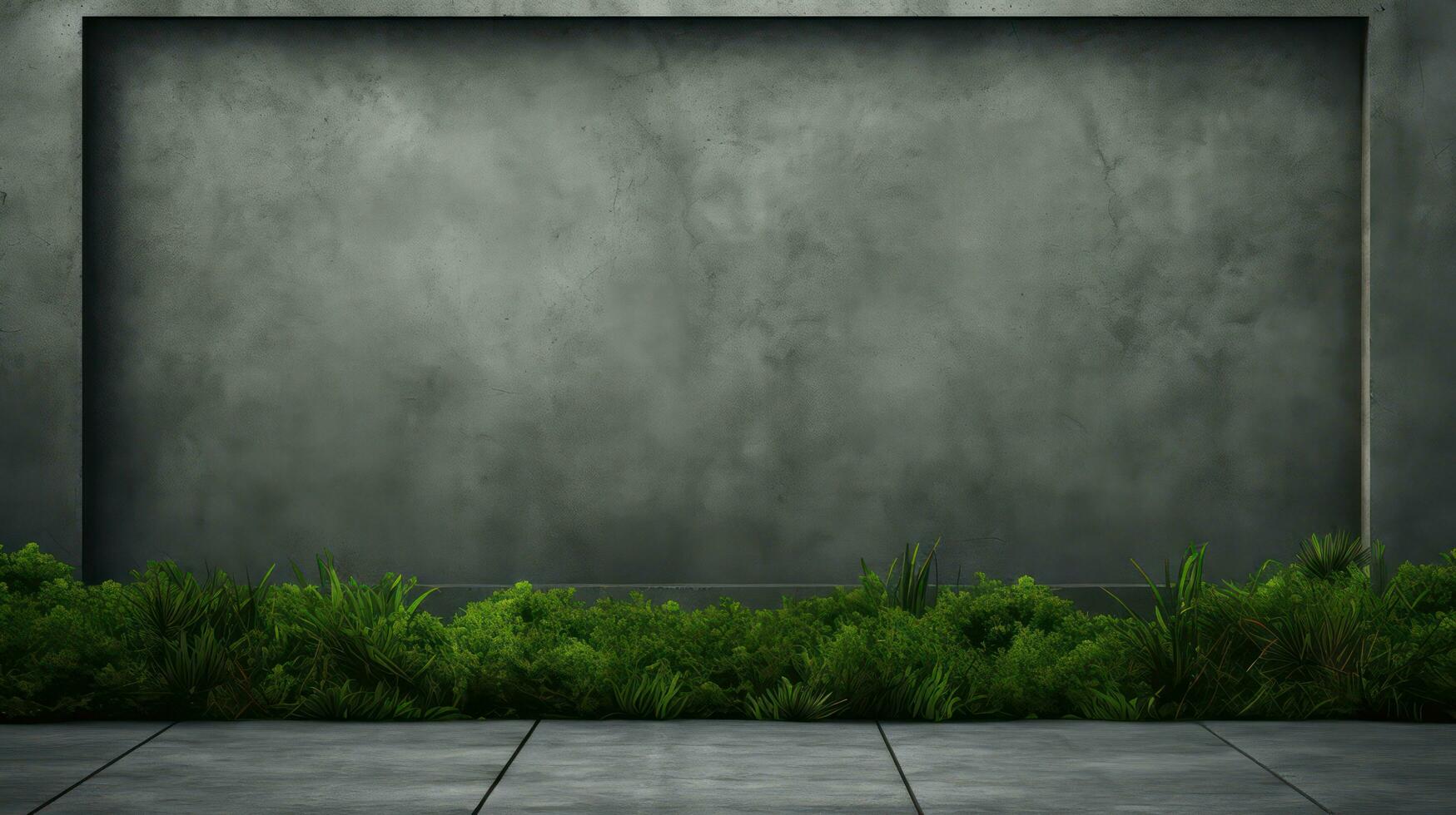 AI generated Dark grey grunge concrete wall and green grass. Generative AI photo