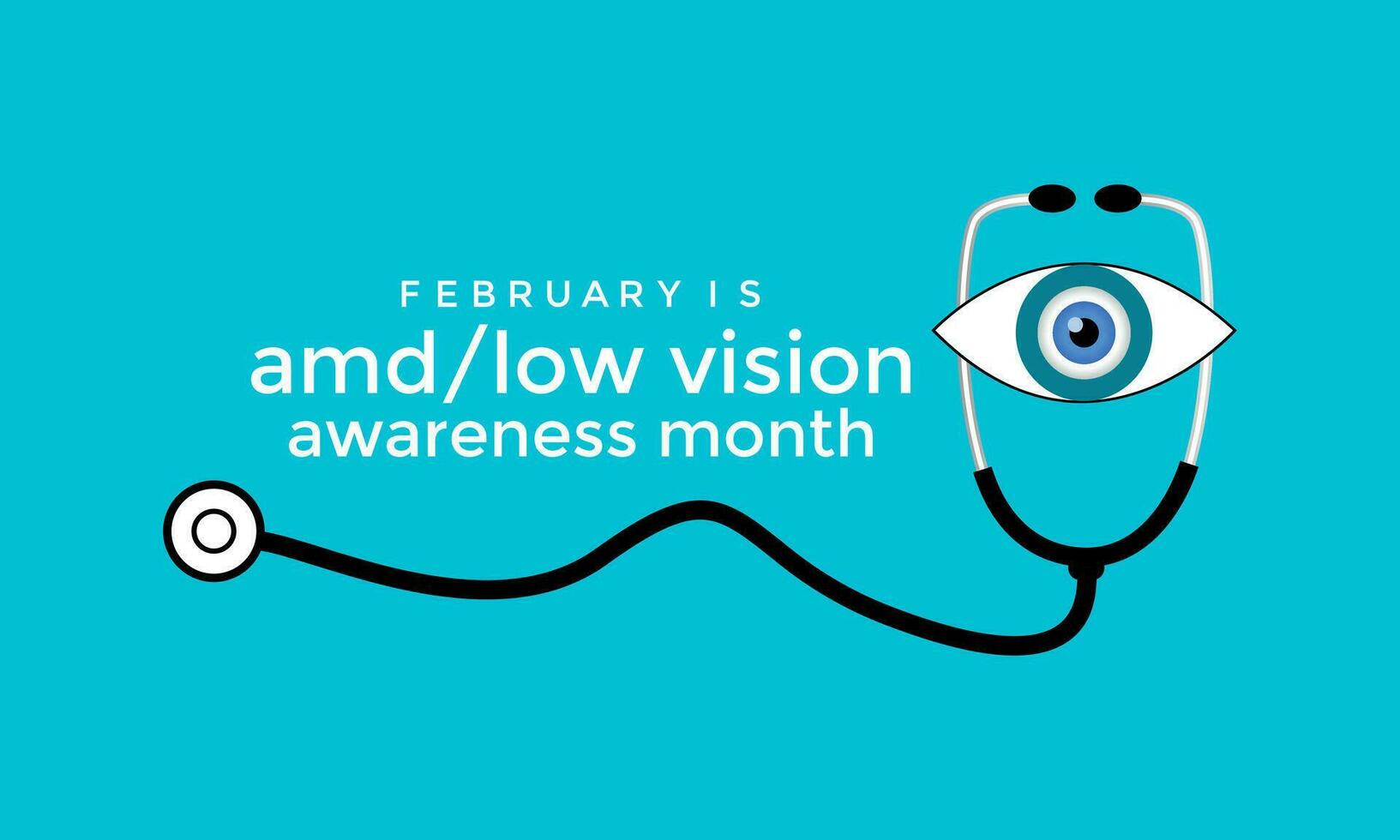 Amd low vision awareness month observed every year in month of February. Banner, poster, card template design. Health awareness. vector