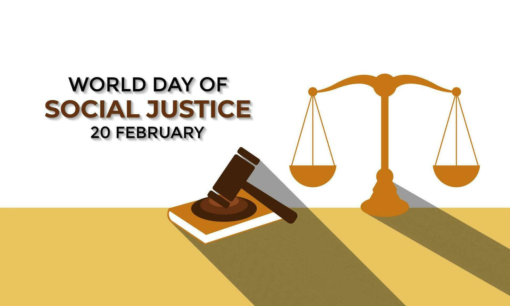 World Day of Social Justice celebrated every year of 20th February. Attorney's scales and legal service ribbons. Banner, poster, card, background design. vector