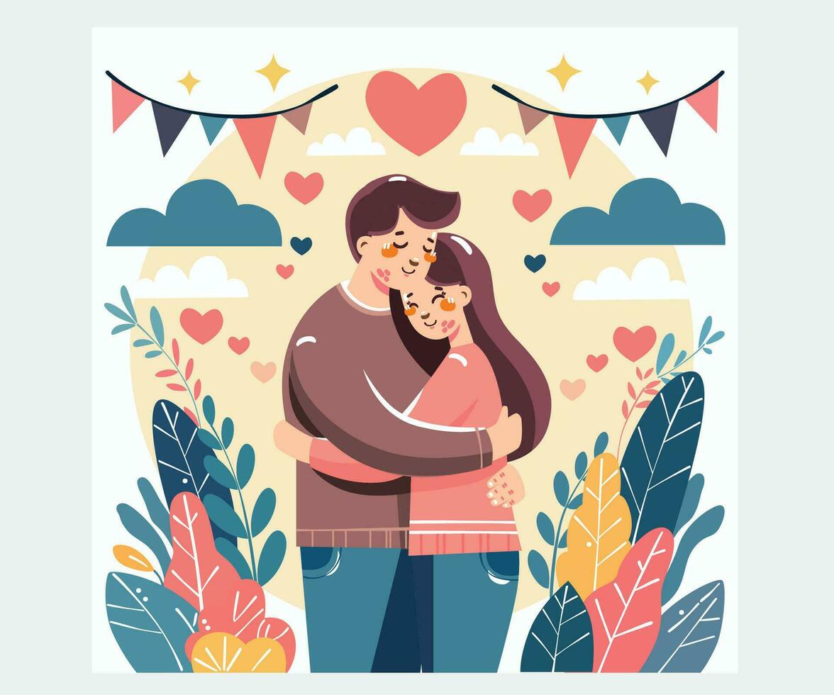 Valentine's Day with Couple Hugging Illustration vector