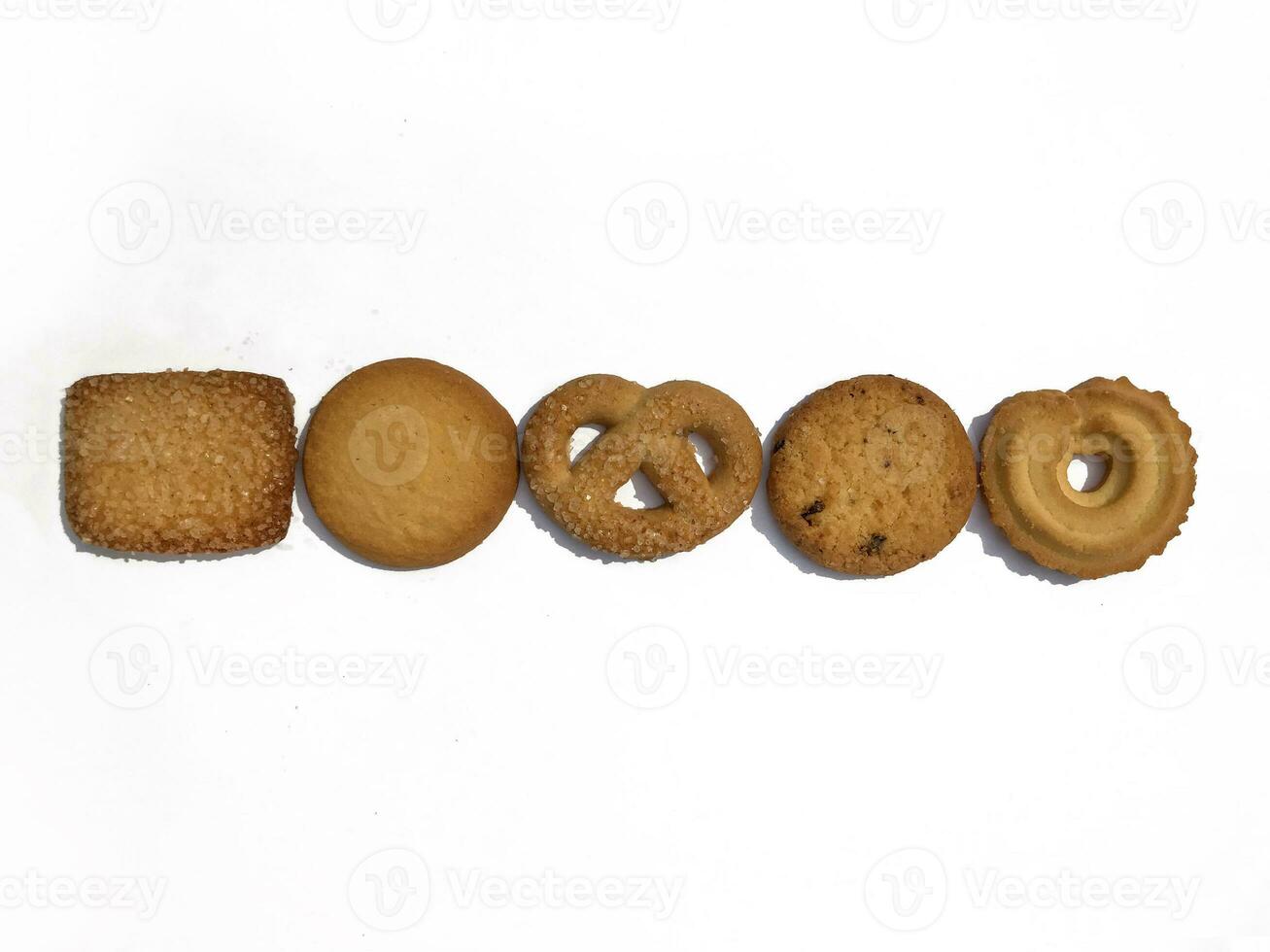 Various Cookie shapes are isolated on a white background. photo