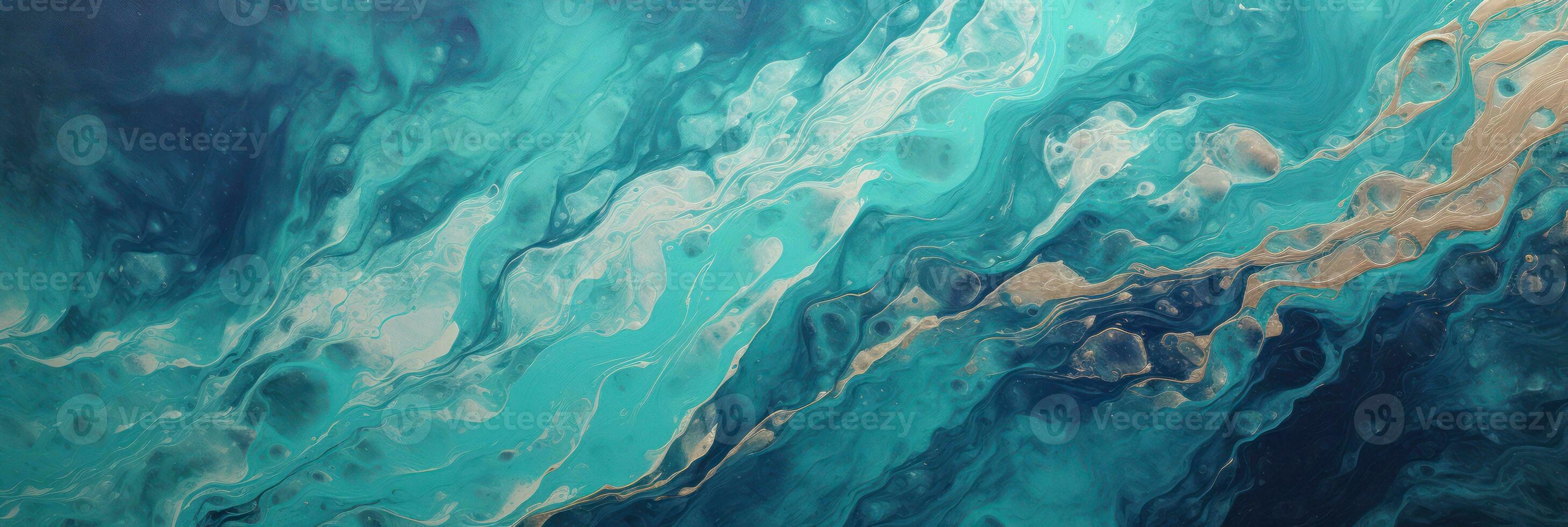 AI generated Marble texture with turquoise golden streaks of veins photo