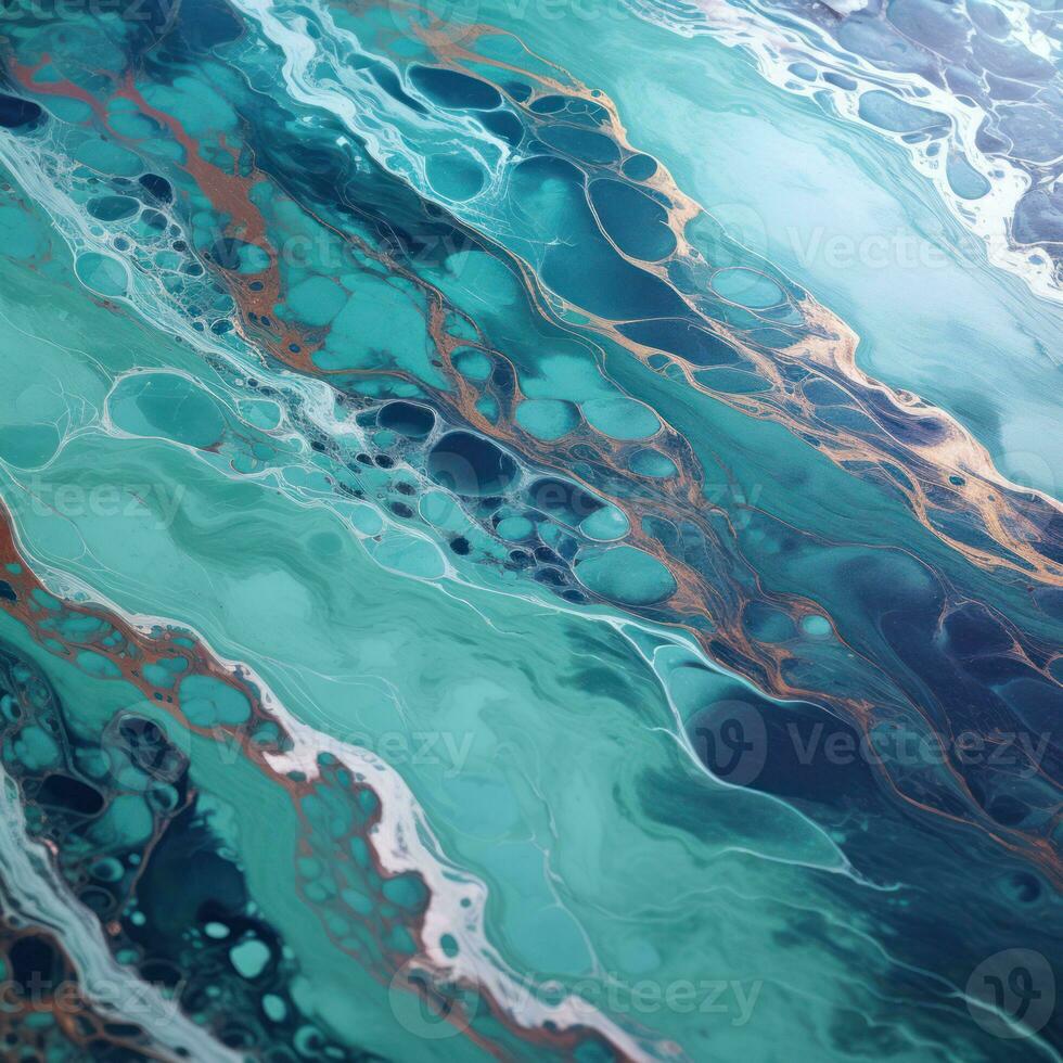 AI generated Marble texture with turquoise golden streaks of veins photo