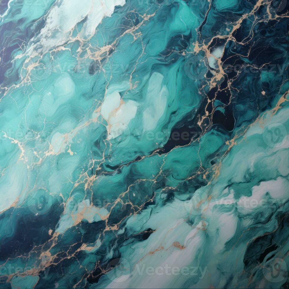 AI generated Marble texture with turquoise golden streaks of veins photo