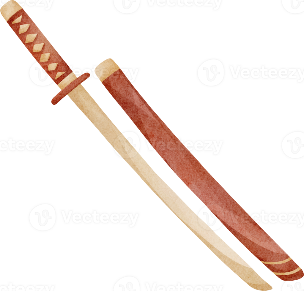 watercolor japanese samurai sword png
