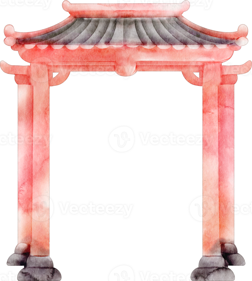 chinese gate watecolor chinese new year png