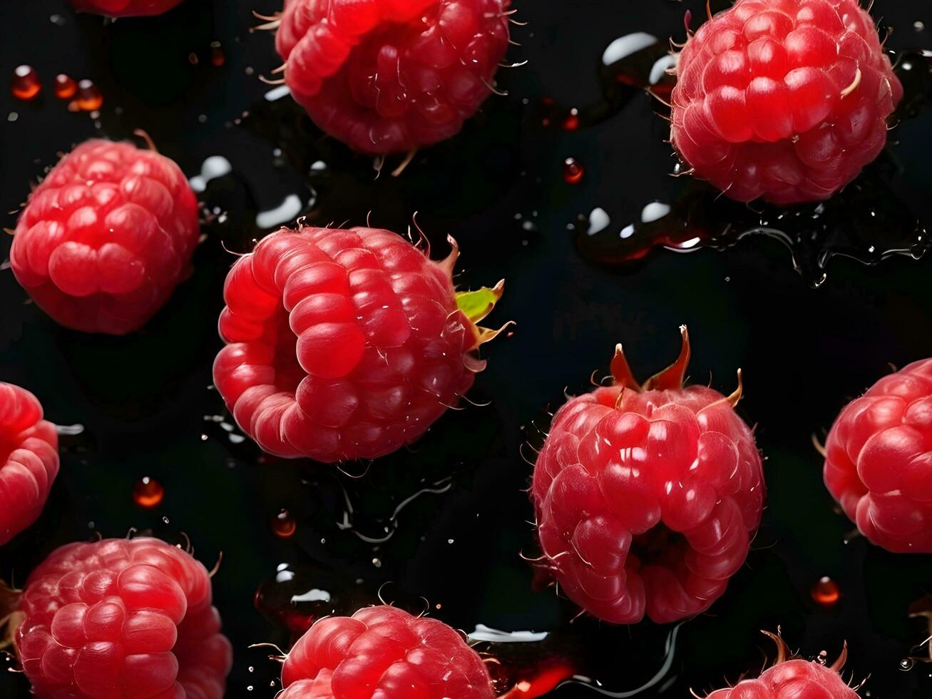 AI generated portrait of raspberries with water splashes photo