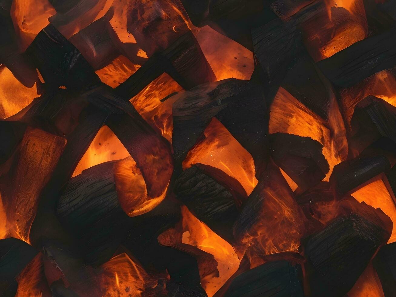 AI generated close-up detail of burning embers photo
