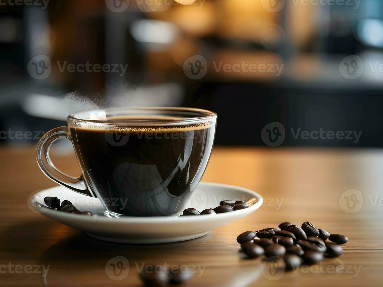 AI generated portrait of a cup of black coffee on the barista table with a blurred background in the barista room photo