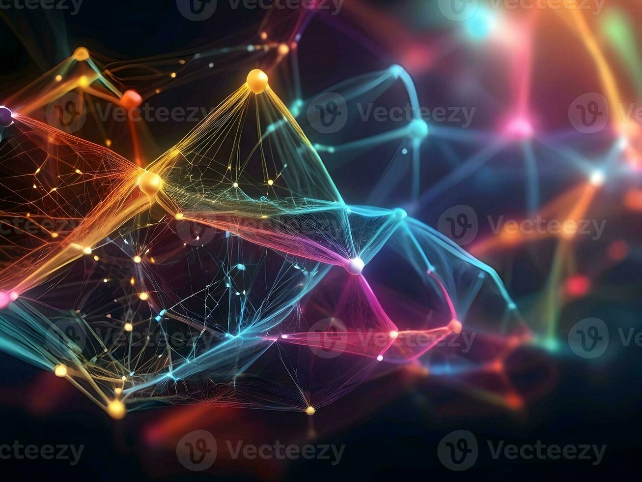 AI generated digital network colorful background, 3d rendering, futuristic photo