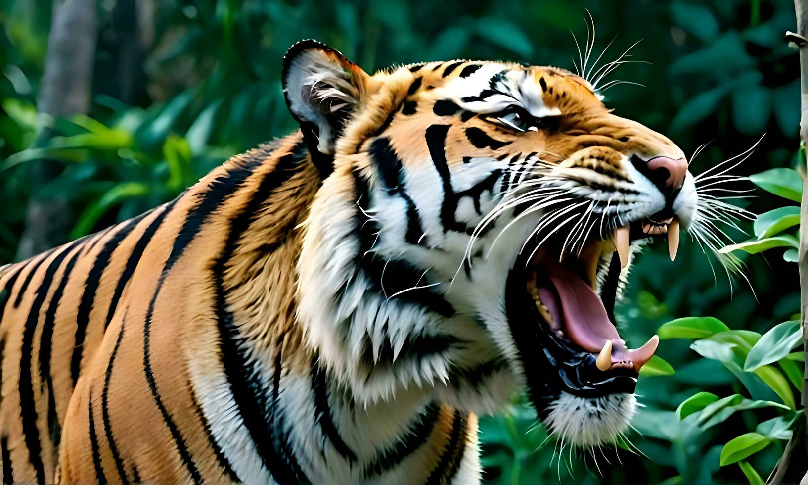 AI generated close up of tiger roaring photo