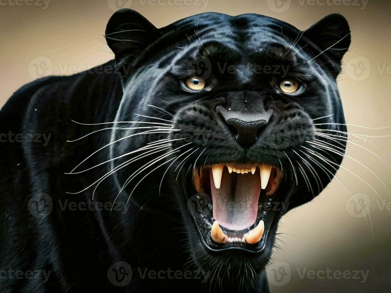 AI generated close-up detail of panther roaring photo