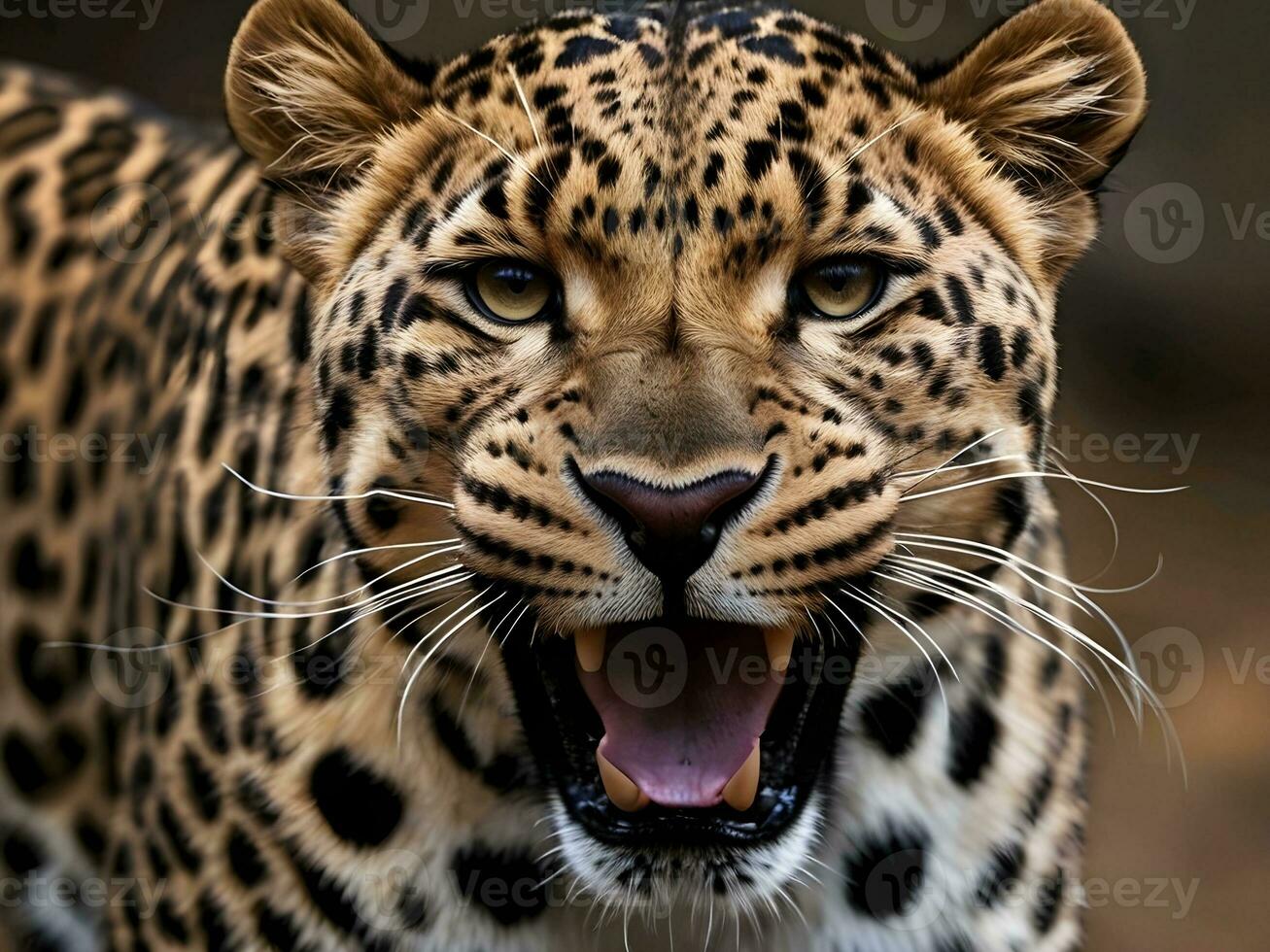 ai generado de cerca de hermosa detalles de un de leopardo rugido foto