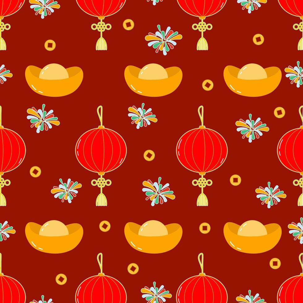 vector ilustración. sin costura chino nuevo año modelo con mano dibujado celebracion antecedentes elementos tal como , nube, fuegos artificiales.