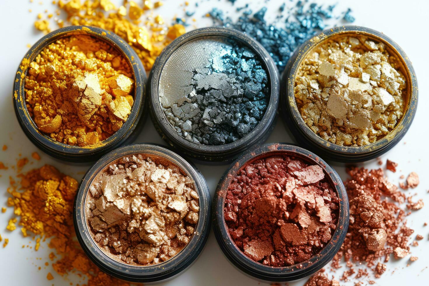 AI generated Crushed eyeshadow makeup set isolated on white background. The concept of fashion and beauty industry. AI generative photo