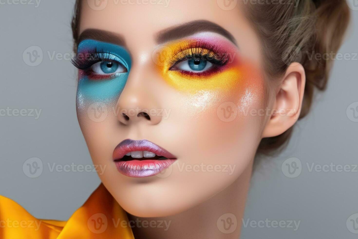 AI generated Beauty portrait of a young woman with makeup. The concept of fashion and beauty industry. AI Generative photo