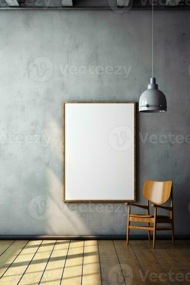 AI generated Mockup blank poster on wall simple interior. AI Generative photo