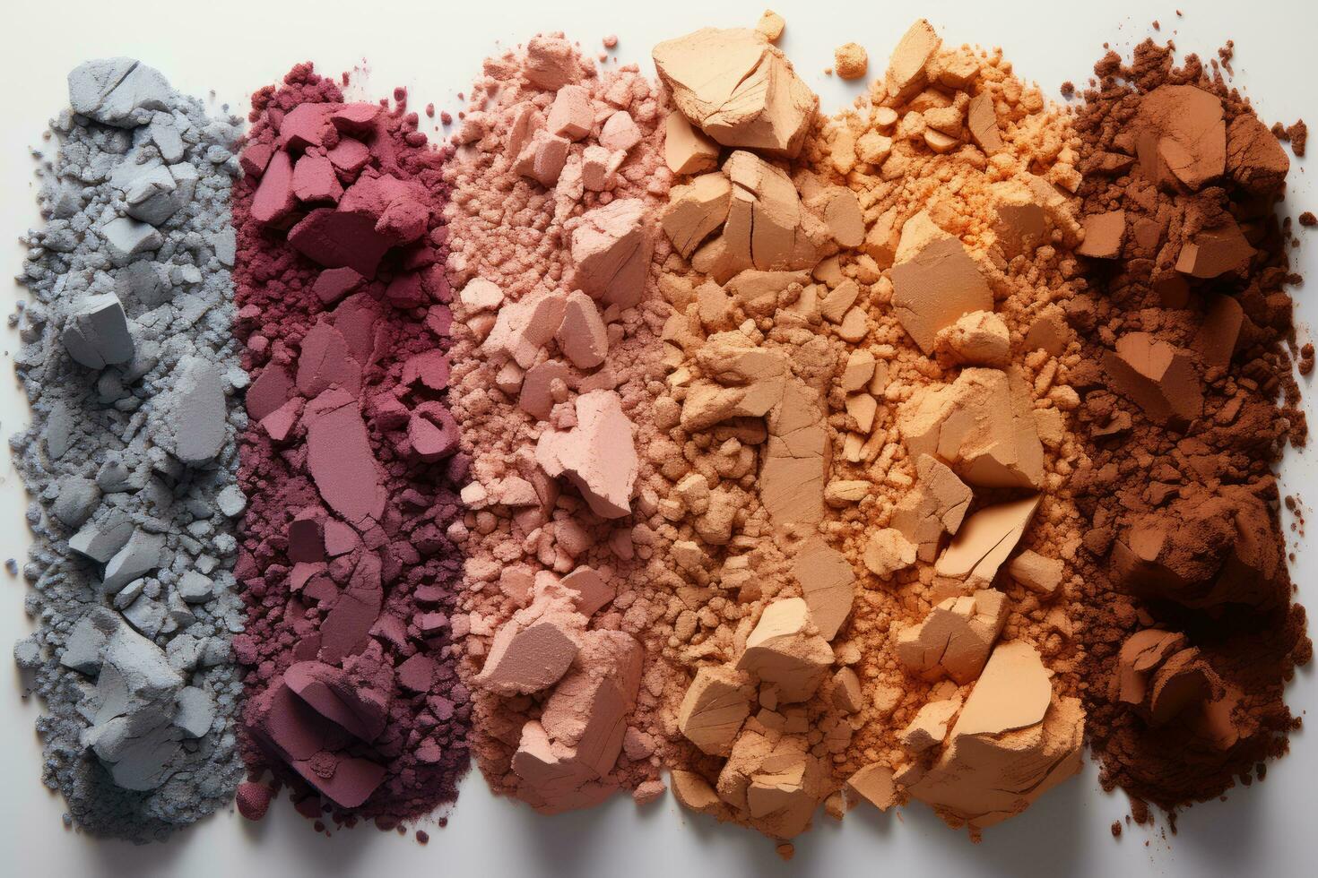 AI generated Crushed eyeshadow makeup set isolated on white background. The concept of fashion and beauty industry. photo