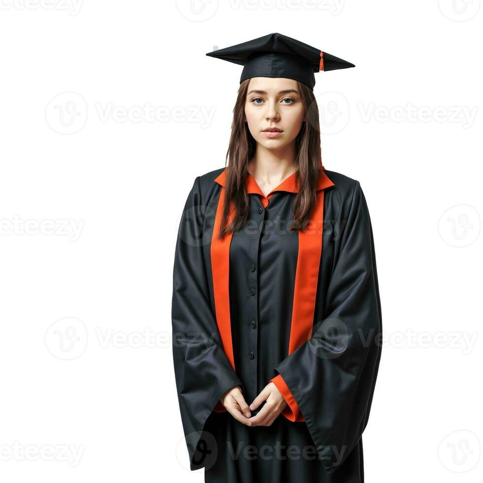 ai generado juvenil estudiante niña en blanco antecedentes foto