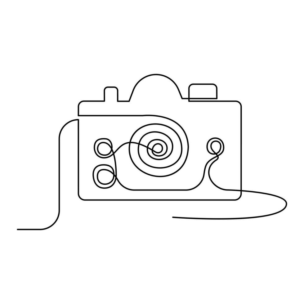 Continuous retro photo camera one-line vector art and outline DSLR mood HD camera illustration art