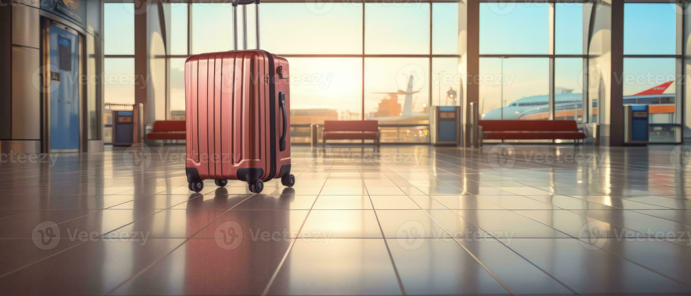 AI generated Travel luggage suitcase in terminal empty departure air realistic 3D Generative AI photo