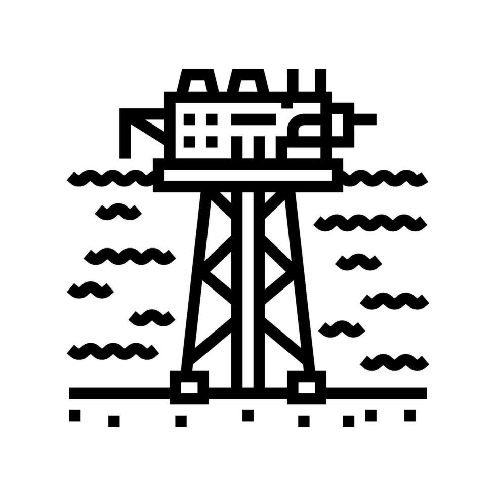 costa afuera perforación petróleo industria línea icono vector ilustración