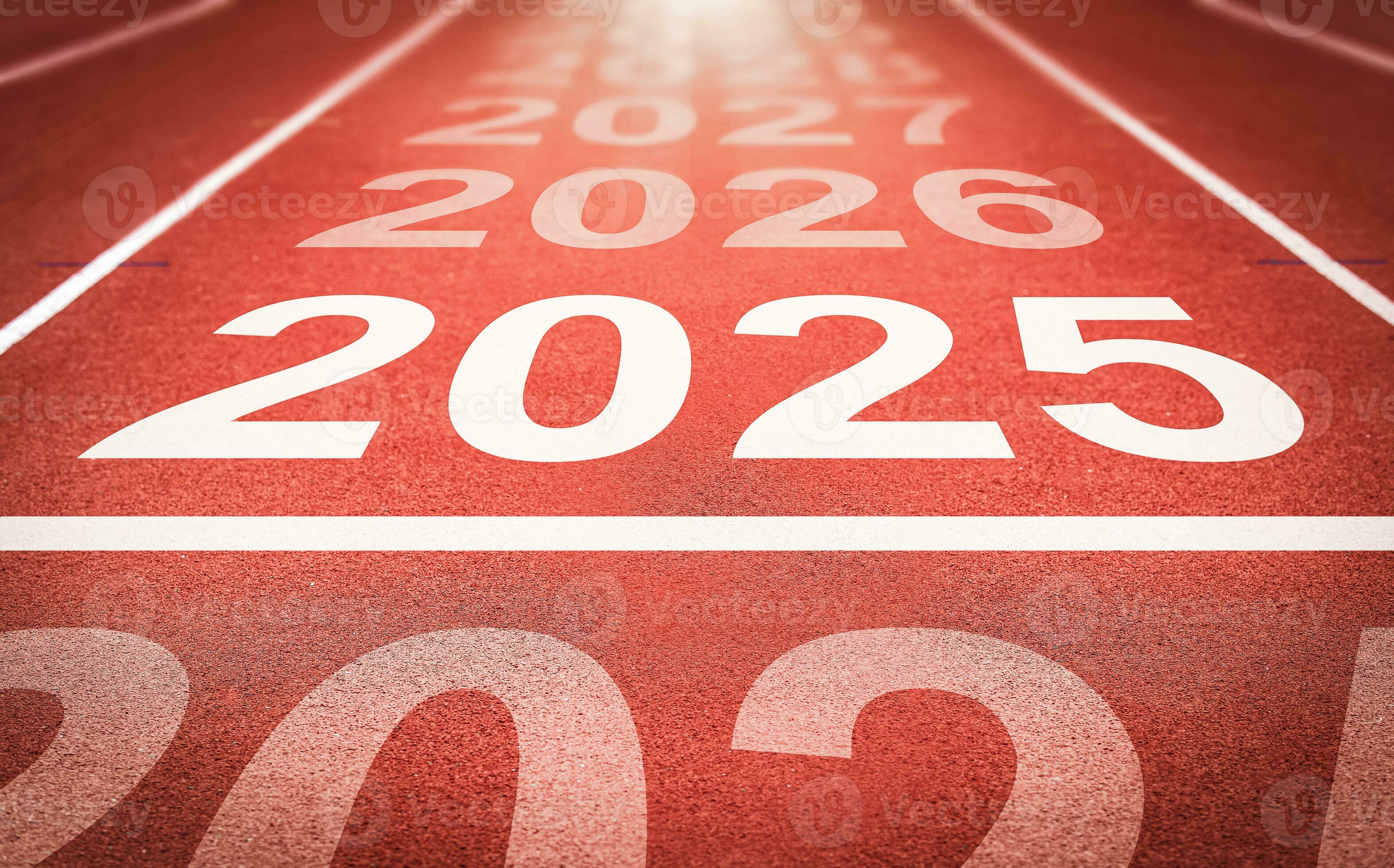 Start of new year. Changes of year 2025, 2026, 2027 on Running track