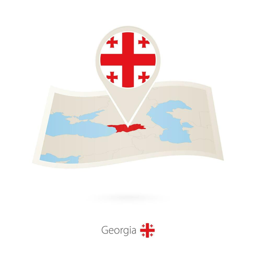 Folded paper map of Georgia with flag pin of Georgia. vector