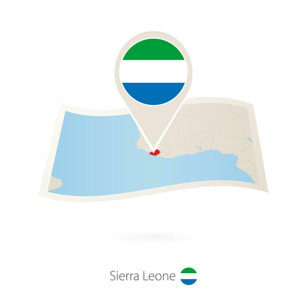 doblada papel mapa de sierra leona con bandera alfiler de sierra leona vector