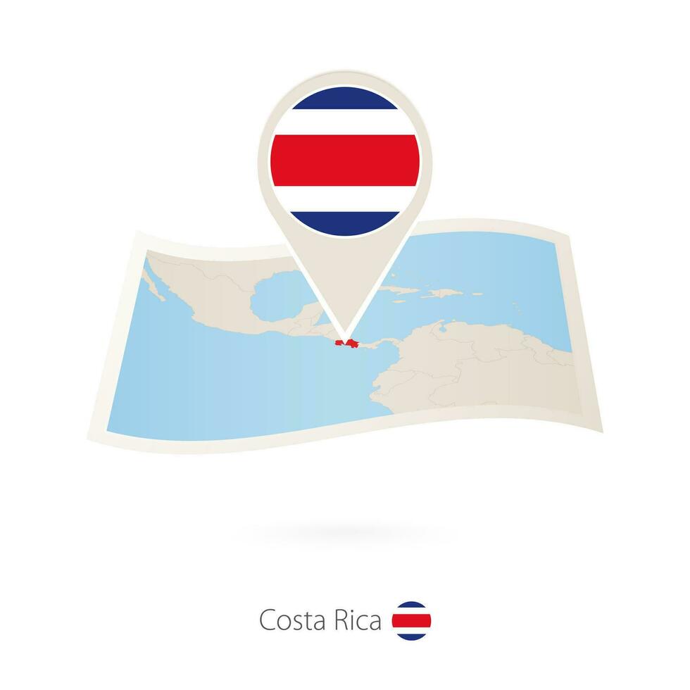 Folded paper map of Costa Rica with flag pin of Costa Rica. vector