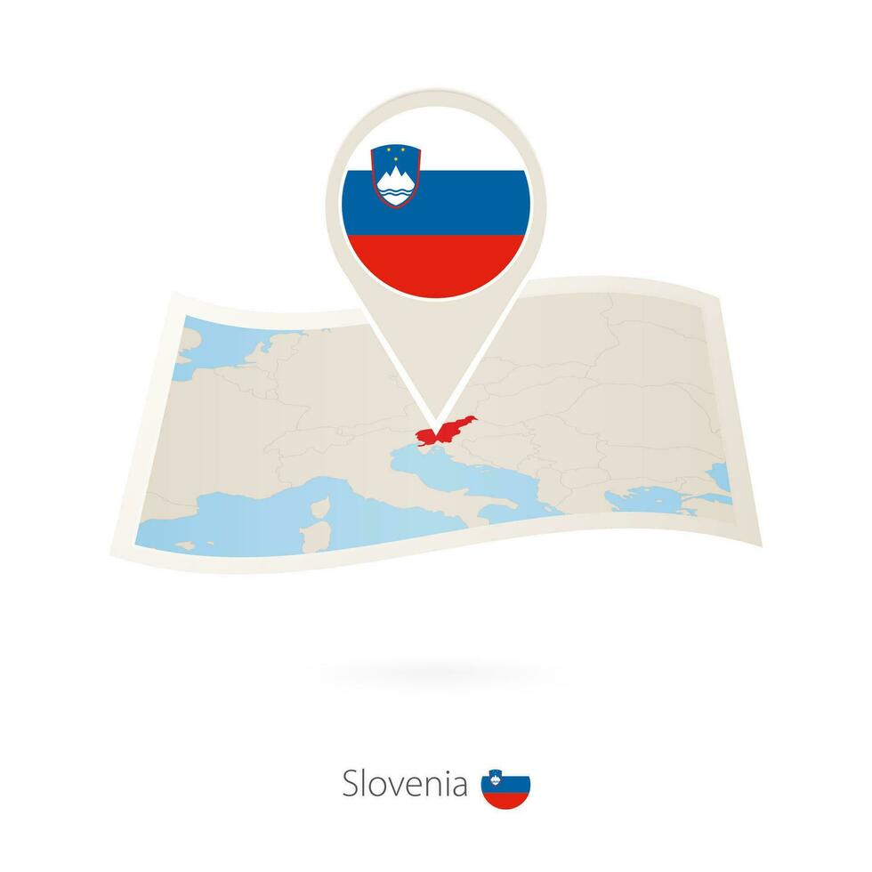 doblada papel mapa de Eslovenia con bandera alfiler de Eslovenia. vector