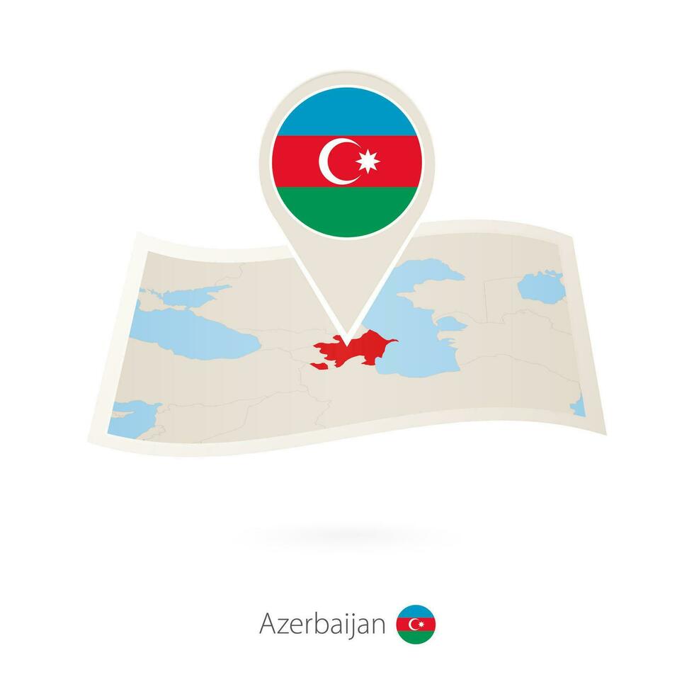 Folded paper map of Azerbaijan with flag pin of Azerbaijan. vector