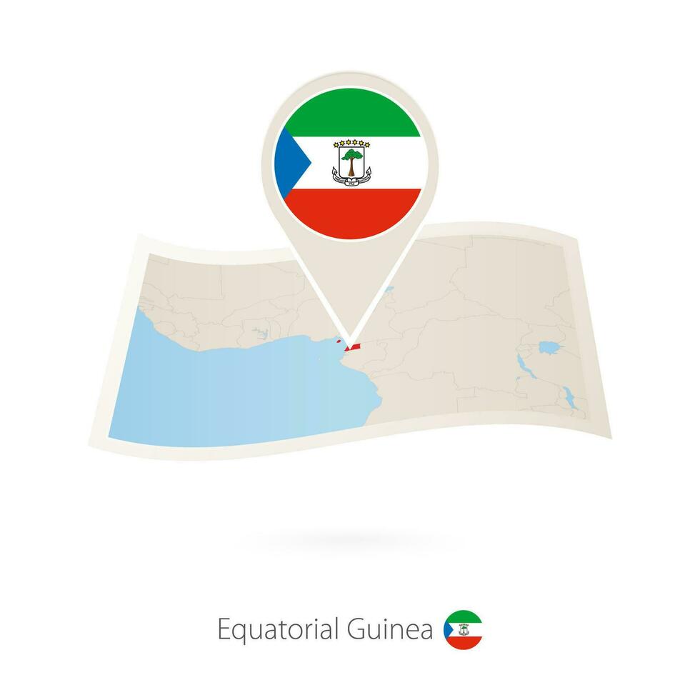 Folded paper map of Equatorial Guinea with flag pin of Equatorial Guinea. vector