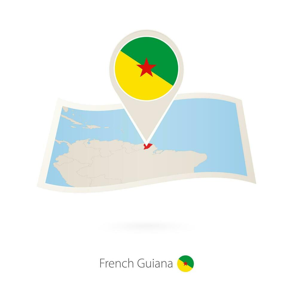 Folded paper map of French Guiana with flag pin of French Guiana. vector