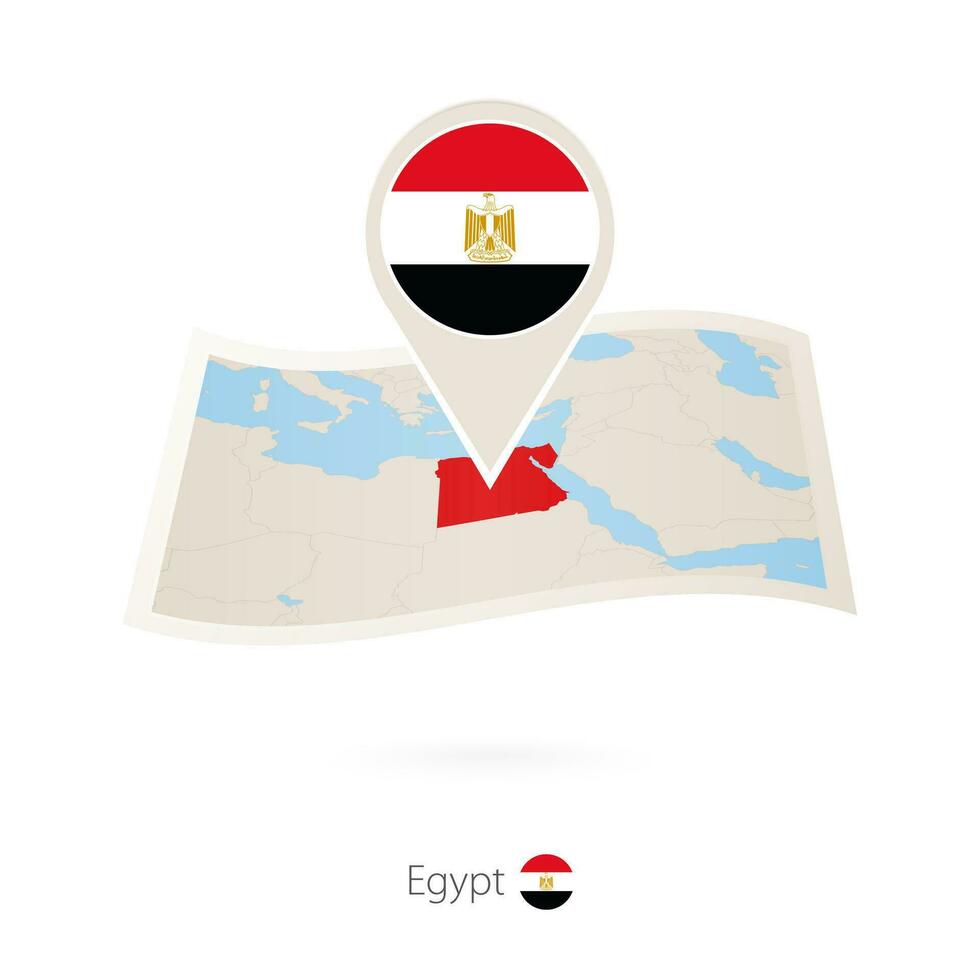 Folded paper map of Egypt with flag pin of Egypt. vector